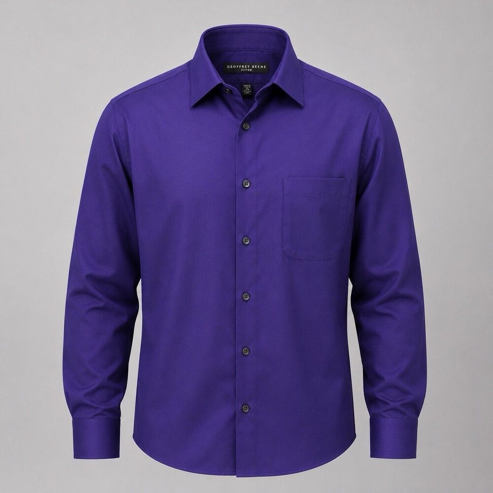 Geoffrey Beene Fitted Dress Shirt Purple Wrinkle Free 16 32/33